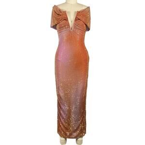 Self-Portrait Embellished Orange Off-Shoulder Midi Dress Size UK 8 / US 4